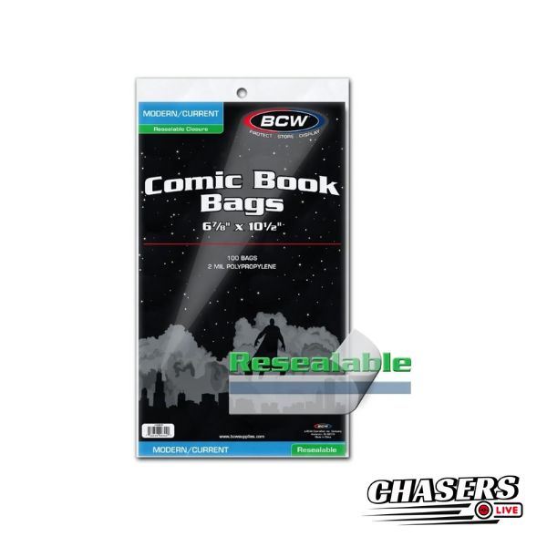 Current/Modern RESEALABLE Comic Book Bags (100 count)- BCW